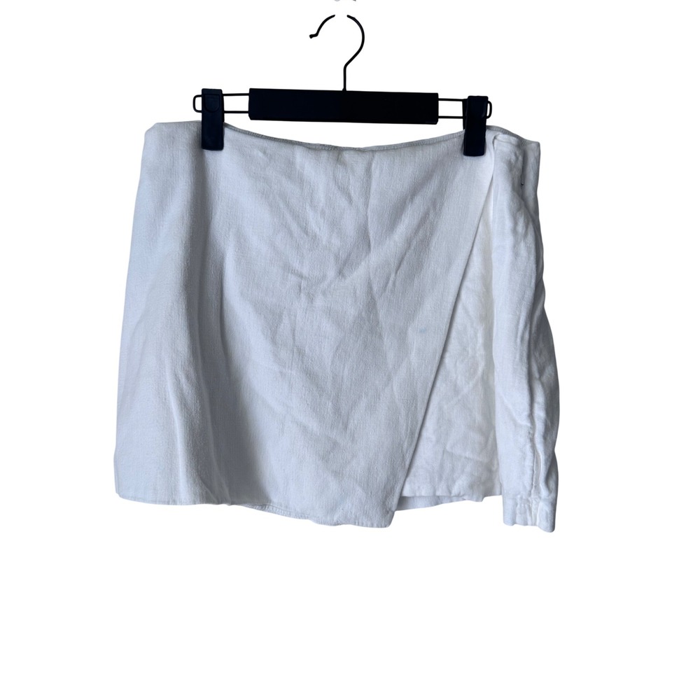 Abercrombie & Fitch White Linen Blend Wrap Front Skort Large High Rise Casual